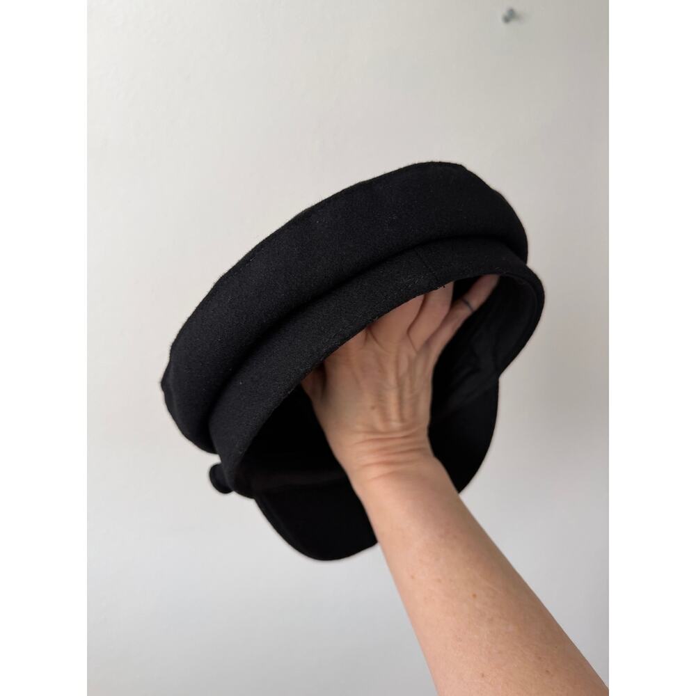 Black Suede Style Newsboy Baker Cap Structured Curve Brim Side Button XS S - Picture 12 of 12